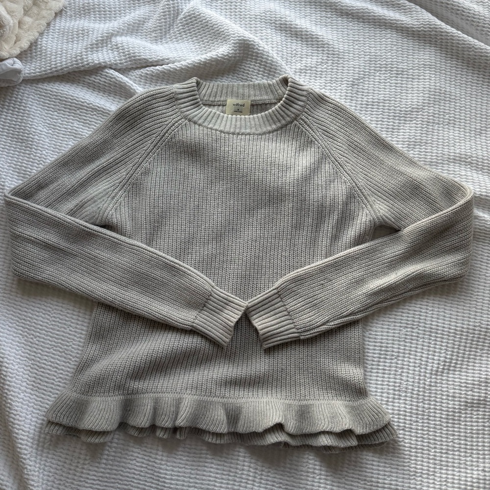 Wilfred Cream Ruffle-Hem Crewneck Sweater